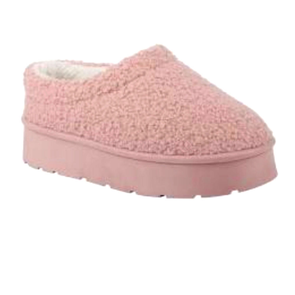 PINK COZY FAUX SHERPA PLATFORM CLOG SLIPPERS SZ 3 NWT